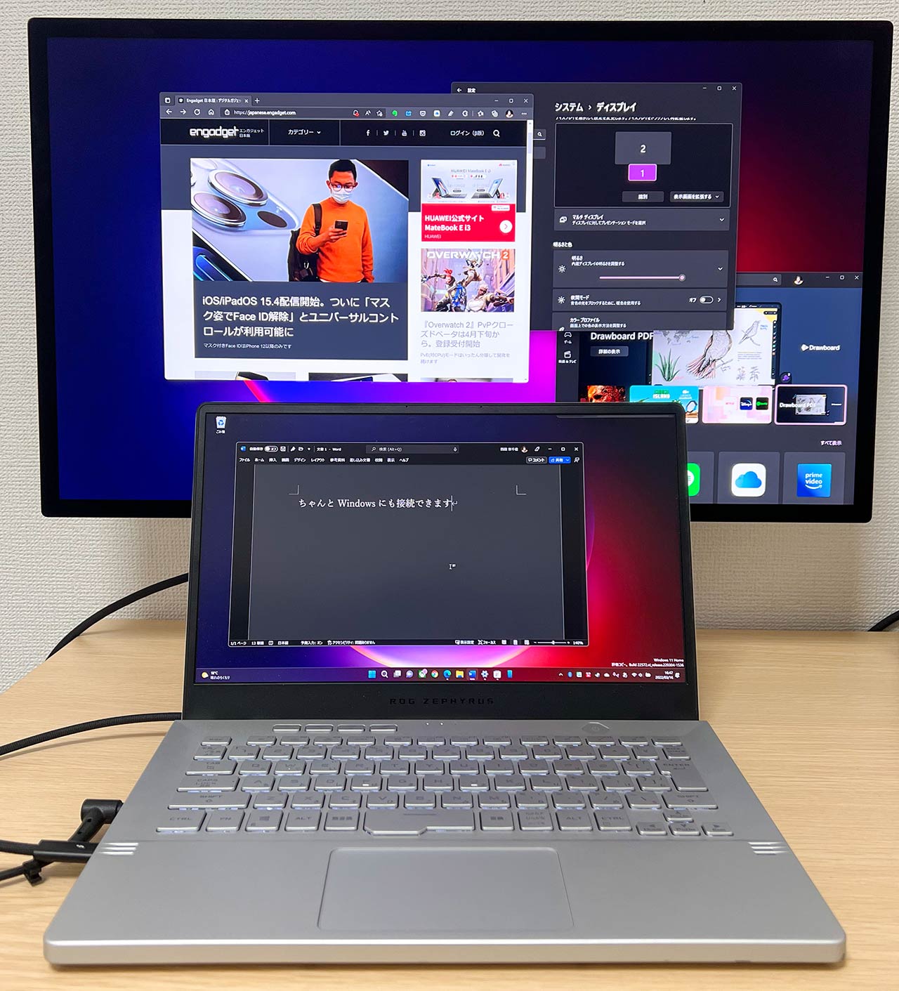 Thunderbolt 4端子でつなげば、Windows PCでも普通にディスプレイとしては使える