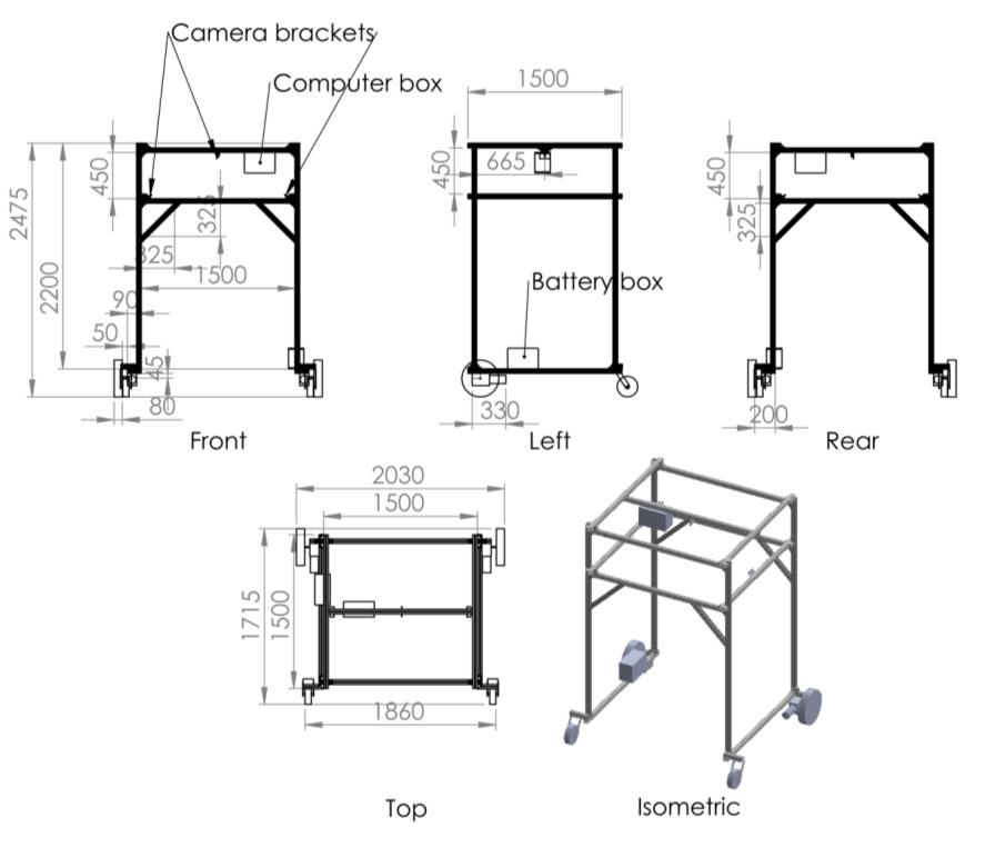 開発した高速フェノタイピングローバーの3D図面。自由に回転や拡大、改変できるデータファイルを論文で公開した
